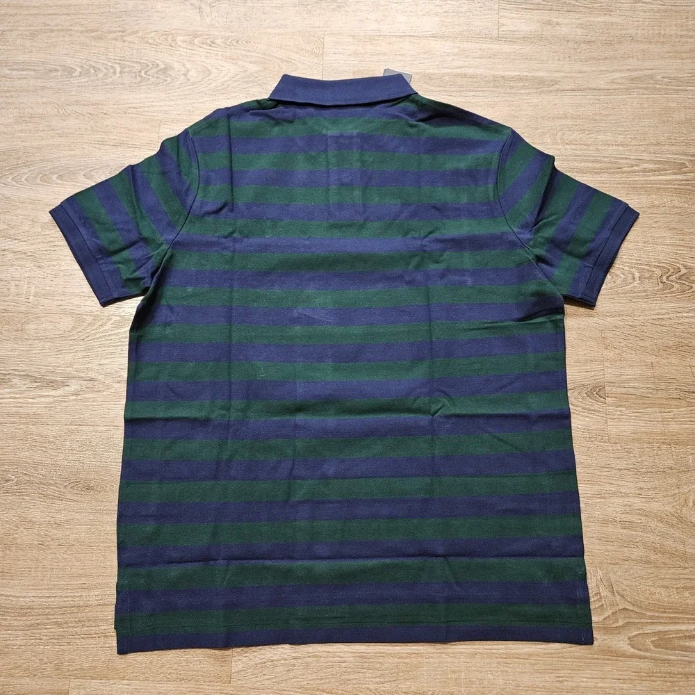 NWT Polo Ralph Lauren Classic Fit Striped Mesh Polo Shirt Green Navy Men's L